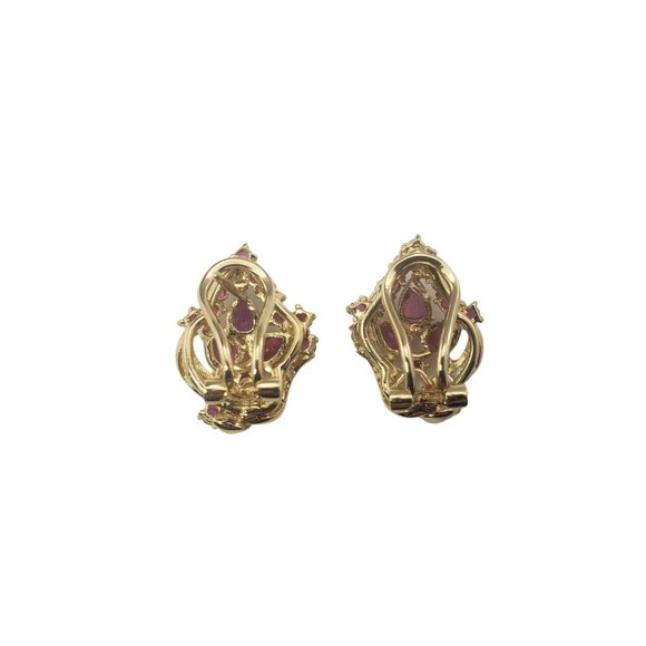 Vintage 14 Karat Yellow Gold Natural Ruby and Diamond Earrings #11746 - Picture 5 of 8